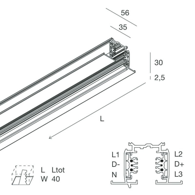 ALL-TRACK: BINARIO INC.2M.BIA 3P+DALI
